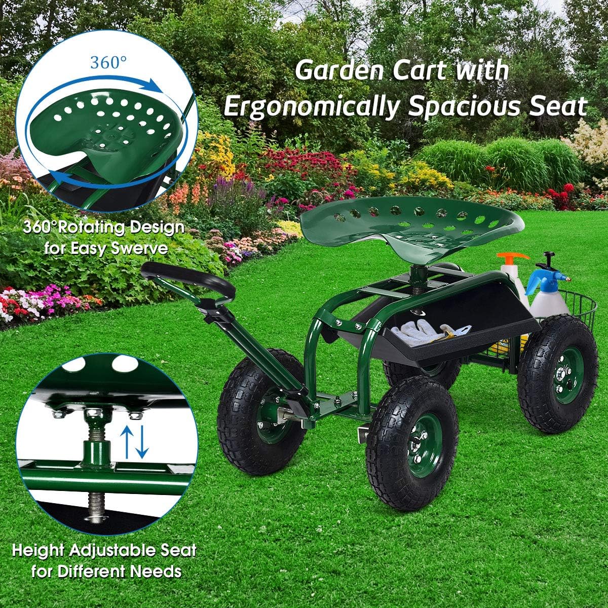 Carrello da Giardino con Sedil - Gardening Tools Basket recensione e prezzo